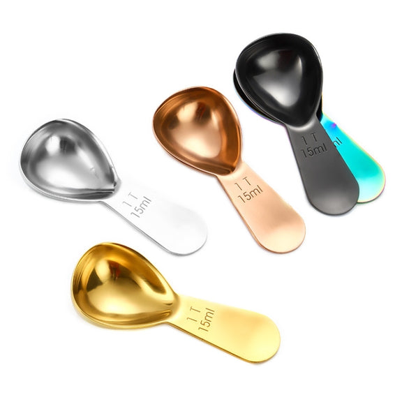 15ml 304 Stainless Steel Thickened Coffee Spoon With Scale Measuring Bean Spoon, Color: Gold
