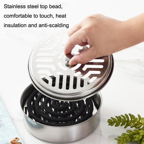 Stainless Steel Mosquito Incense Tray Holder Household Fireproof Mosquito Incense Box With Cover(As Show)