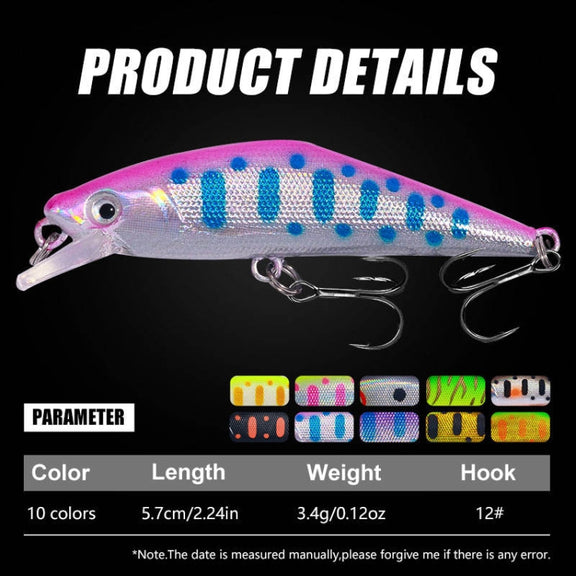 HENGJIA 5.7cm 3.4g Microbe Road Lures Slow Sinking Minnow Fake Bait, Color: 10 Colors Boxed