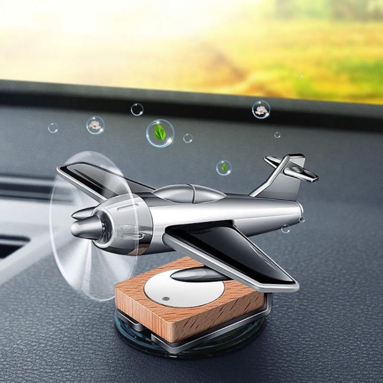Solar Car Airplane Ornament Solid Aroma Diffuser Car Rotating Decoration Items(Black)
