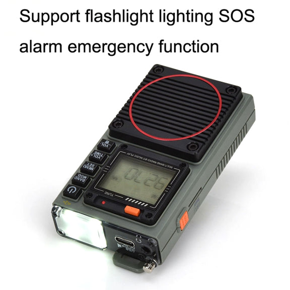 HanRongda HRD-787 High Performance Full Band Portable Bluetooth Card SOS Warning LED Lighting Radio(Green)