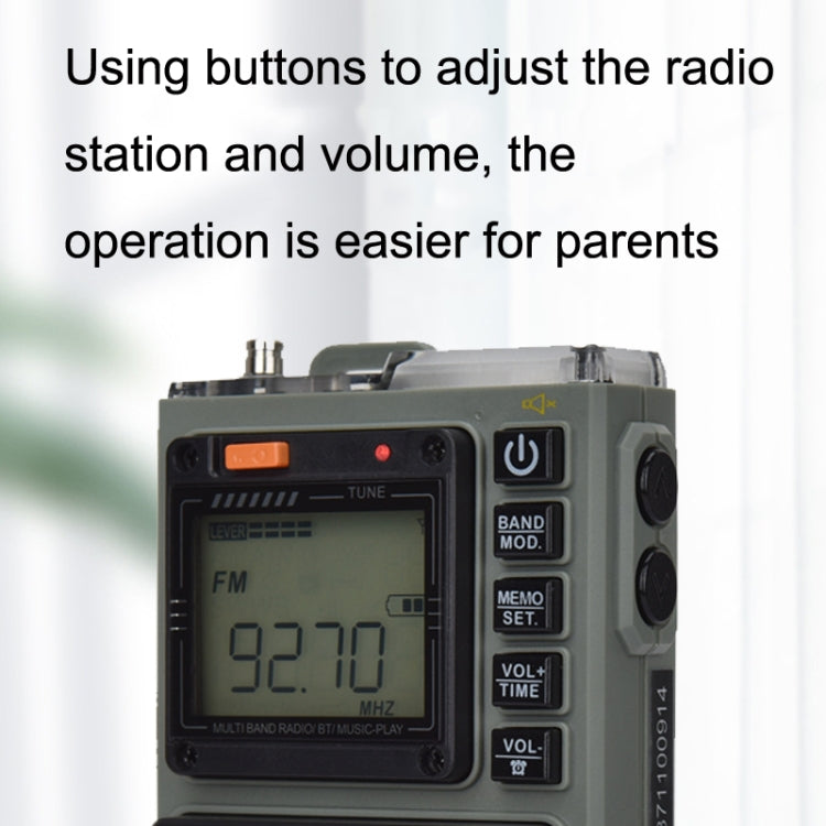 HanRongda HRD-787 High Performance Full Band Portable Bluetooth Card SOS Warning LED Lighting Radio(Green)