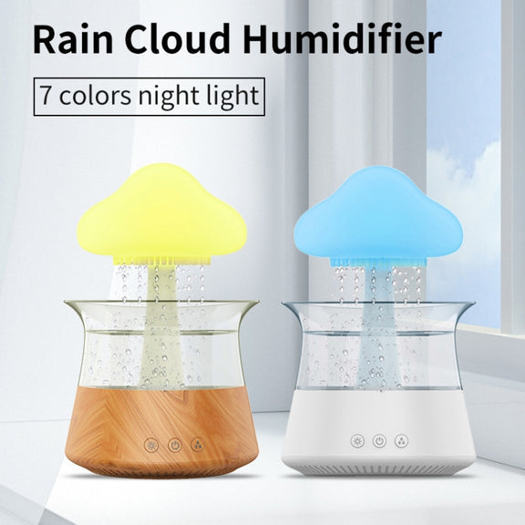 CH06 300ml Rain Humidifier Mushroom Cloud Colorful Night Lamp Aromatherapy Machine, Style: Without Remote Controller(White)