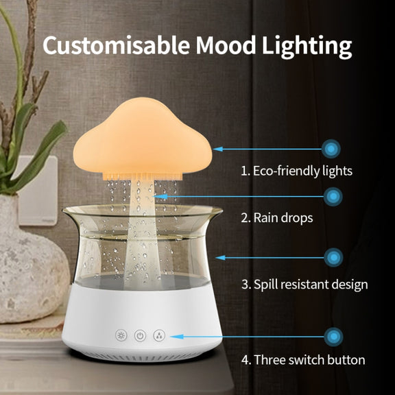 CH06 300ml Rain Humidifier Mushroom Cloud Colorful Night Lamp Aromatherapy Machine, Style: Without Remote Controller(White)