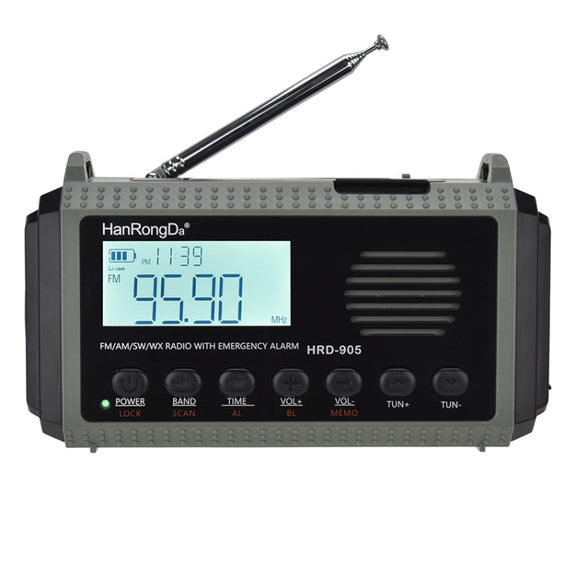 HanRongda HRD-905 Solar Charging LED Lighting Generation Disaster Prevention Emergency Full Band Radio(Army Green)