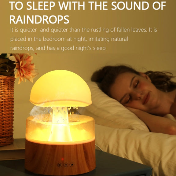 500ml Rain Humidifier Mushroom Cloud Colorful Night Lamp Aromatherapy Machine With Remote Control, Style: USB Direct Plug(Wood Grain)