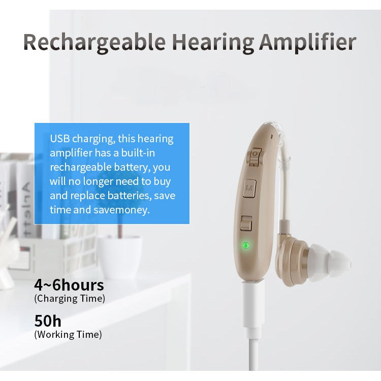 USB Charging Earhook Noise Reduction Hearing Aid Sound Amplifier(Black)