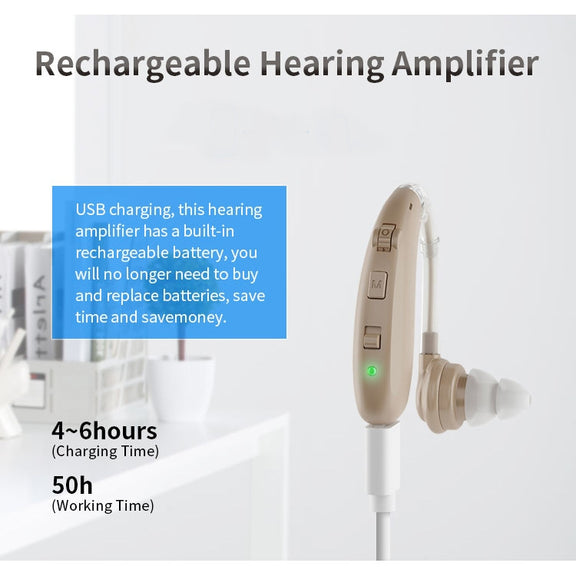 USB Charging Earhook Noise Reduction Hearing Aid Sound Amplifier(Black)