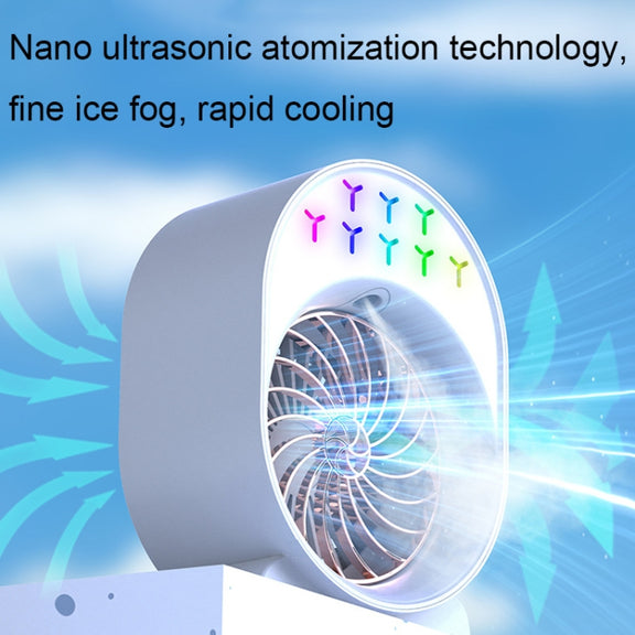 USB Spray Humidification Air Conditioning Fan Small Portable Desktop Air Cooler, Style: Charging (White)