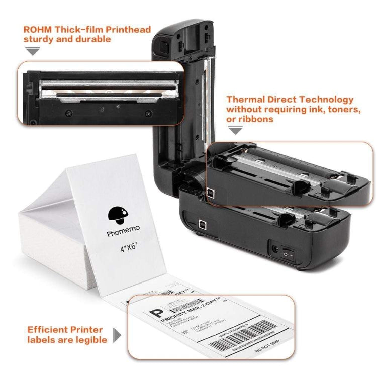 Phomemo PM246S Address Label Printer Thermal Paper Express E-Manifest Printer, Size: EU(Black Gray)