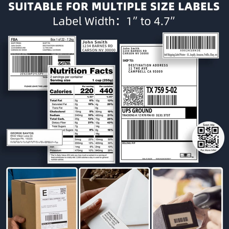 Phomemo PM241-BT Bluetooth Address Label Printer Thermal Shipping Package Label Maker, Size: US(Silver)
