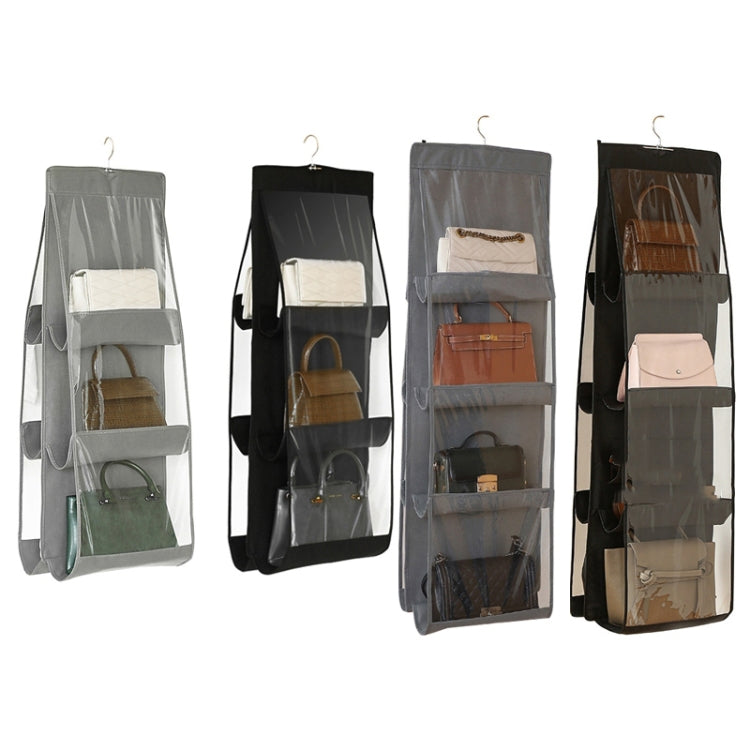 2pcs Double Sided Transparent Storage Bag Bedroom Wardrobe Storage Dustproof Hanging Bag Black 8 Grid