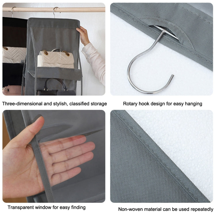 2pcs Double Sided Transparent Storage Bag Bedroom Wardrobe Storage Dustproof Hanging Bag Black 8 Grid