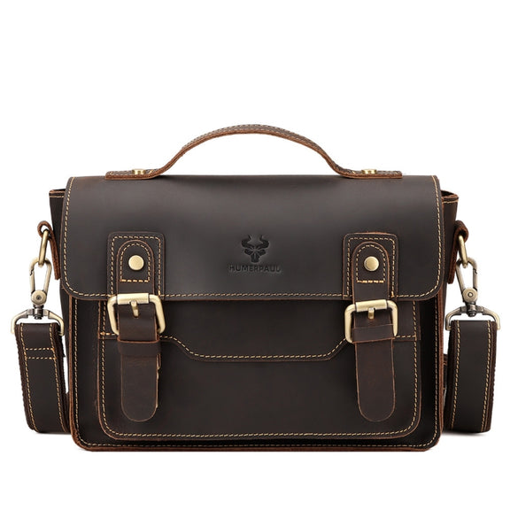 HUMERPAUL Leather Crossbody Bag Men Retro Shoulder Bag Commuter Men Small Square Bag(Coffee)