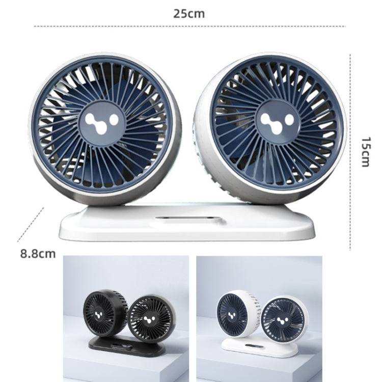 12v/24v Car Fan USB Interface Powerful Double Head Electric Fan(Olive Black)