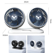 12v/24v Car Fan USB Interface Powerful Double Head Electric Fan(Olive Black)