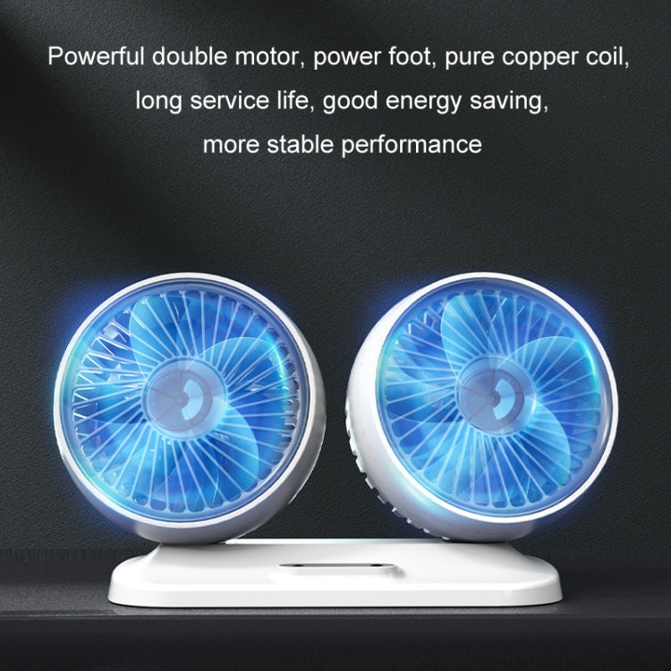 12v/24v Car Fan USB Interface Powerful Double Head Electric Fan(Olive Black)