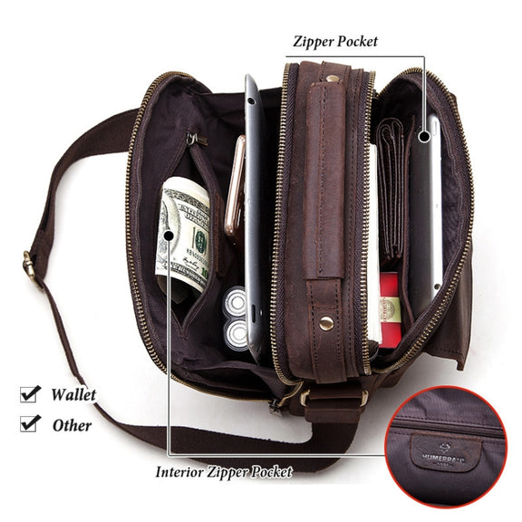 HUMERPAUL Men Leather Cross-Body Bag Shoulder Bag(Brown)