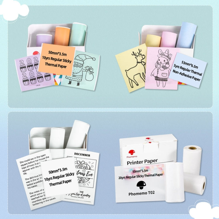 For Phomemo T02 3rolls Bluetooth Printer Thermal Paper Label Paper 50mmx3.5m 20 Years Black on Transparent Sticker