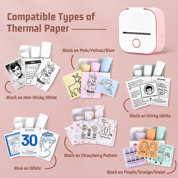 For Phomemo T02 3rolls Bluetooth Printer Thermal Paper Label Paper 53mmx6.5m 10 Years Black on White No Adhesive