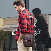 HUMERPAUL Men Shoulder Bag Retro Leather Crossbody Bag(Brown)