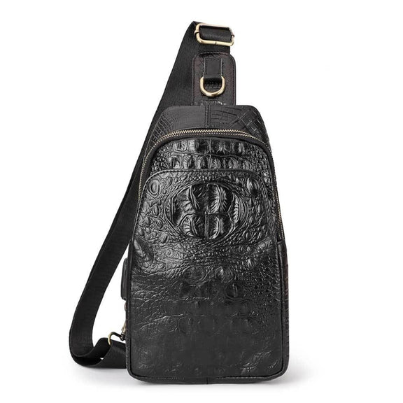 HUMERPAUL Men Shoulder Bag Leather Crossbody Bag(Black)
