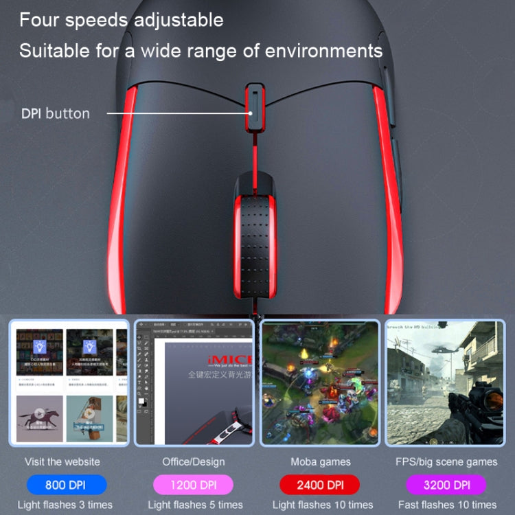 IMICE T30 Wired E-Sports Gaming Mouse LED Luminous Colorful Programmable 6D Mouse(Black)