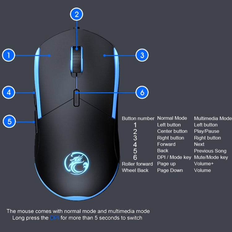 IMICE T30 Wired E-Sports Gaming Mouse LED Luminous Colorful Programmable 6D Mouse(Black)