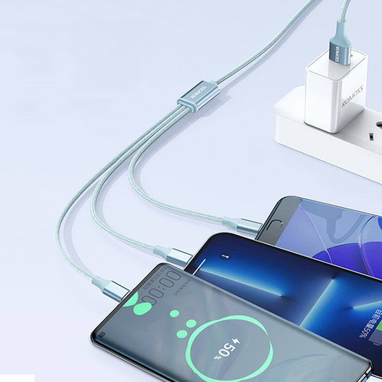 ROMOSS CB25 3 In 1 3.5A  8 Pin + Micro USB + Type C/USB-C Cable 1m(Blue)