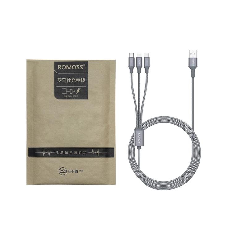 ROMOSS CB25 3 In 1 3.5A  8 Pin + Micro USB + Type C/USB-C Cable 1m(Rose Gold)