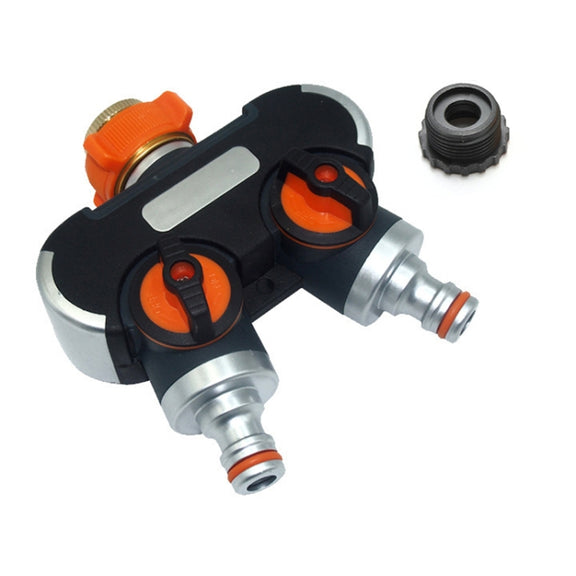 Garden Irrigation And Watering One Pass Two Faucet Water Divider With Plastic Adapter