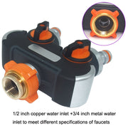 Garden Irrigation And Watering One Pass Two Faucet Water Divider With Plastic Adapter