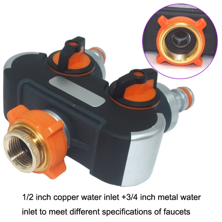Garden Irrigation And Watering One Pass Two Faucet Water Divider With Plastic Adapter