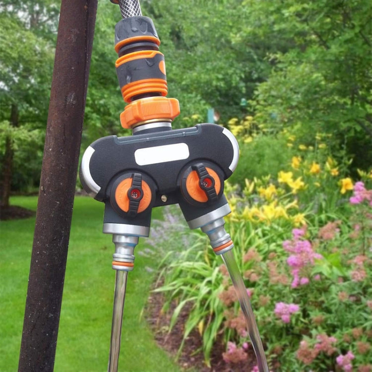 Garden Irrigation And Watering One Pass Two Faucet Water Divider With Plastic Adapter