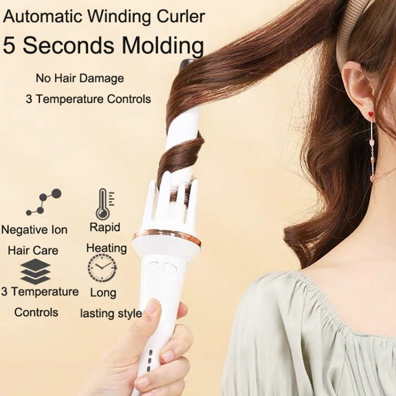 Automatic Curling Iron With Bi-Directional Rotating Ceramic Glaze Coating Hair Care, Plug: US Plug White