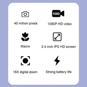 2.4 Inch IPS Screen 40 Million Pixel Digital Camera 16X Digital Zoom Video Macro Portable Camera(Pink Standard)