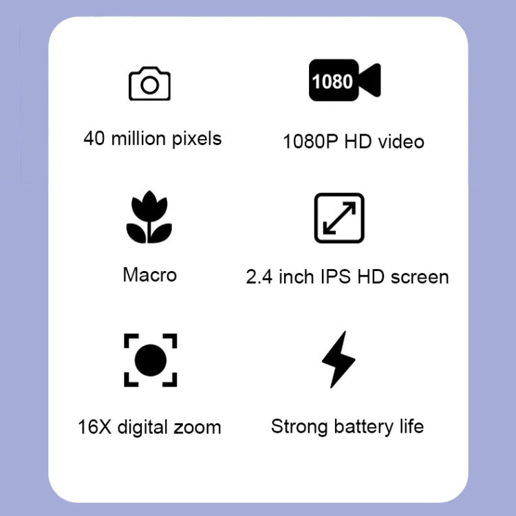 2.4 Inch IPS Screen 40 Million Pixel Digital Camera 16X Digital Zoom Video Macro Portable Camera(Pink Standard)