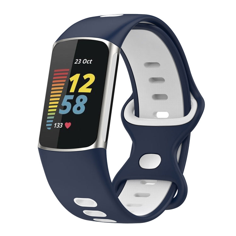 For Fitbit Charge 5 Smart Watch Sports Water-resistant Two-Color Silicone Band(Blue White)