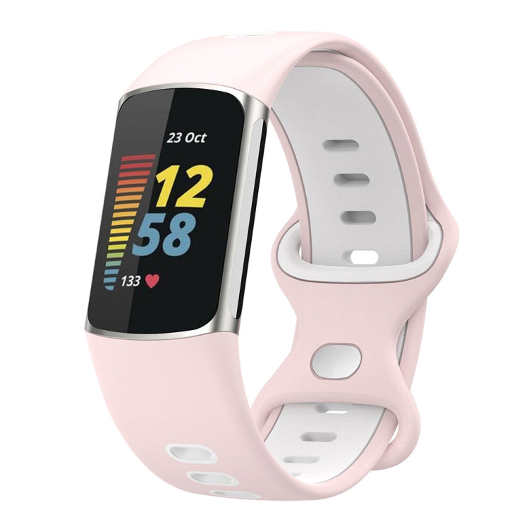 For Fitbit Charge 5 Smart Watch Sports Water-resistant Two-Color Silicone Band(Pink White)