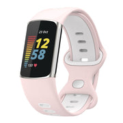 For Fitbit Charge 5 Smart Watch Sports Water-resistant Two-Color Silicone Band(Pink White)
