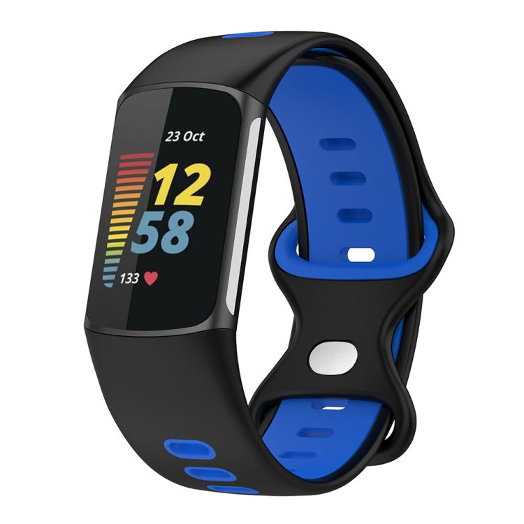 For Fitbit Charge 5 Smart Watch Sports Water-resistant Two-Color Silicone Band(Black Blue)