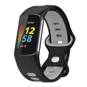 For Fitbit Charge 5 Smart Watch Sports Water-resistant Two-Color Silicone Band(Black Gray)
