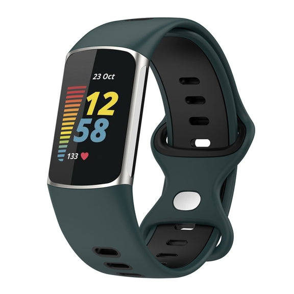 For Fitbit Charge 5 Smart Watch Sports Water-resistant Two-Color Silicone Band(Olive Green Black)