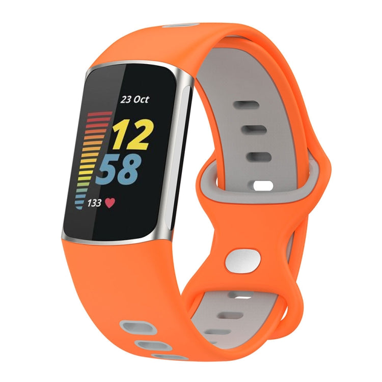 For Fitbit Charge 5 Smart Watch Sports Water-resistant Two-Color Silicone Band(Orange Gray)