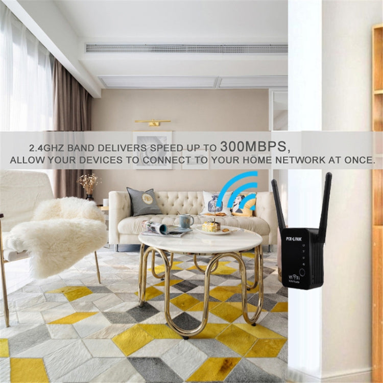 PIX-LINK 2.4G 300Mbps WiFi Signal Amplifier Wireless Router Dual Antenna Repeater(US Plug)
