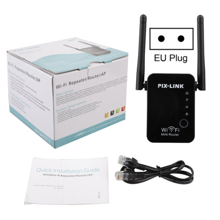 PIX-LINK 2.4G 300Mbps WiFi Signal Amplifier Wireless Router Dual Antenna Repeater(EU Plug)