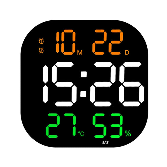 13-Inch LED Acrylic Electronic Clock Large-Screen Square Wall Clock With Timing Temperature Humidity(6632 Orange White Green)