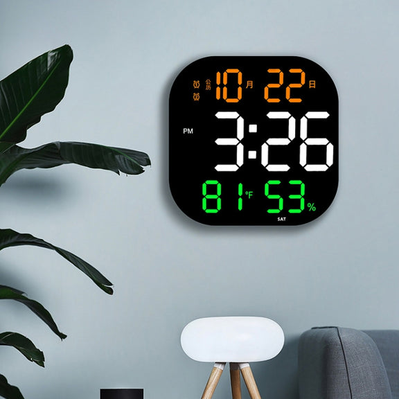 13-Inch LED Acrylic Electronic Clock Large-Screen Square Wall Clock With Timing Temperature Humidity(6632 White Red)
