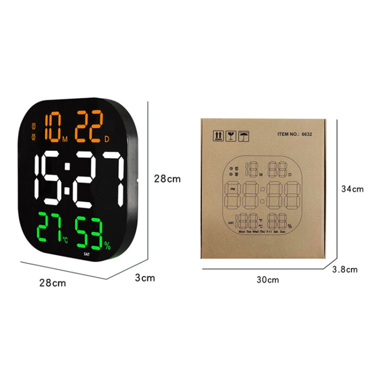13-Inch LED Acrylic Electronic Clock Large-Screen Square Wall Clock With Timing Temperature Humidity(6632 Orange White Green)