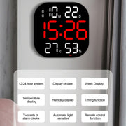 13-Inch LED Acrylic Electronic Clock Large-Screen Square Wall Clock With Timing Temperature Humidity(6632 White Red)